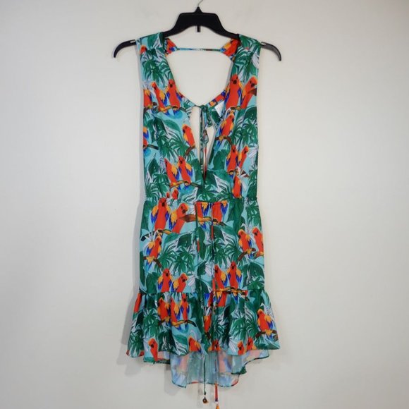MILLY Cabana Frankie Parrot V Neck Mini Swim Cover Up DRESS Size L NEW $395 - Picture 8 of 13